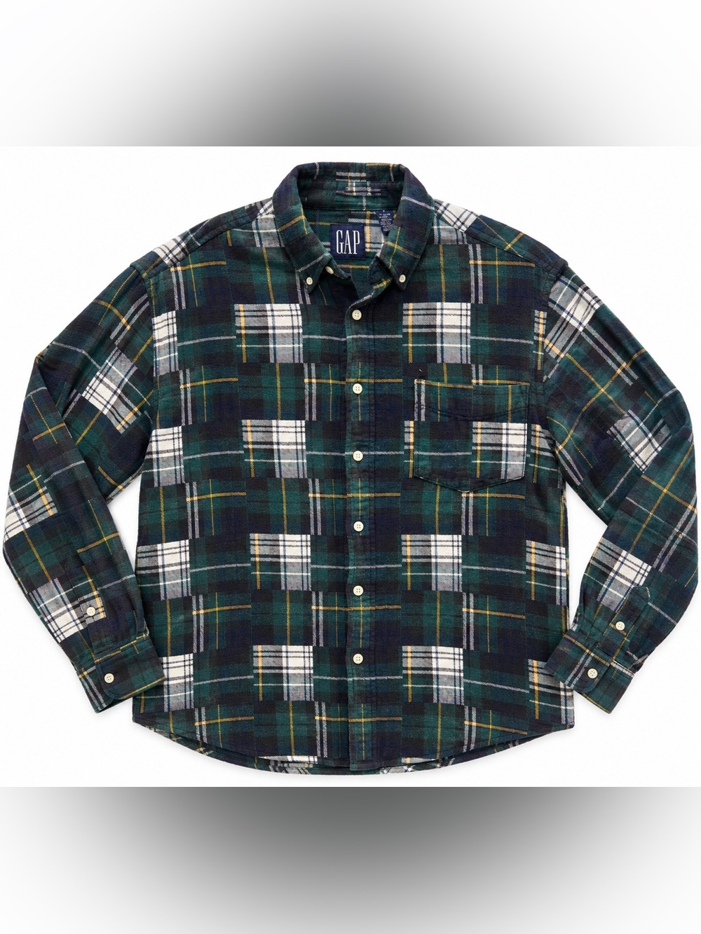 GAP Men's Dark Green Plaid Button-Down Shirt